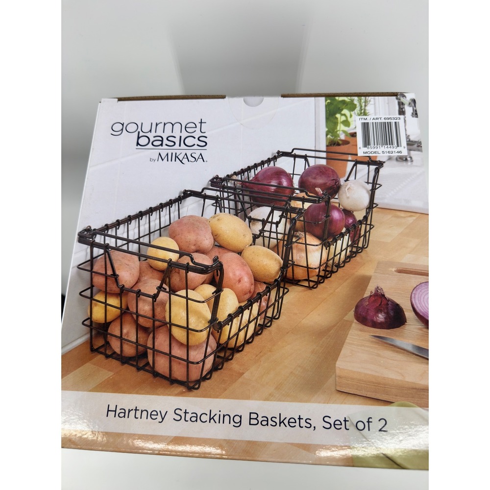 Mikasa Gourmet Basics Hartney Stacking Baskets Set of 2 Antique Black 5162146 - Picture 2 of 4